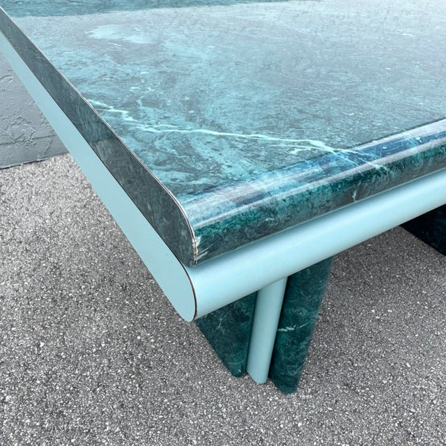 Postmodern Sky Blue and Faux Green Marble Laminate Dining Table For Sale - Image 11 of 12