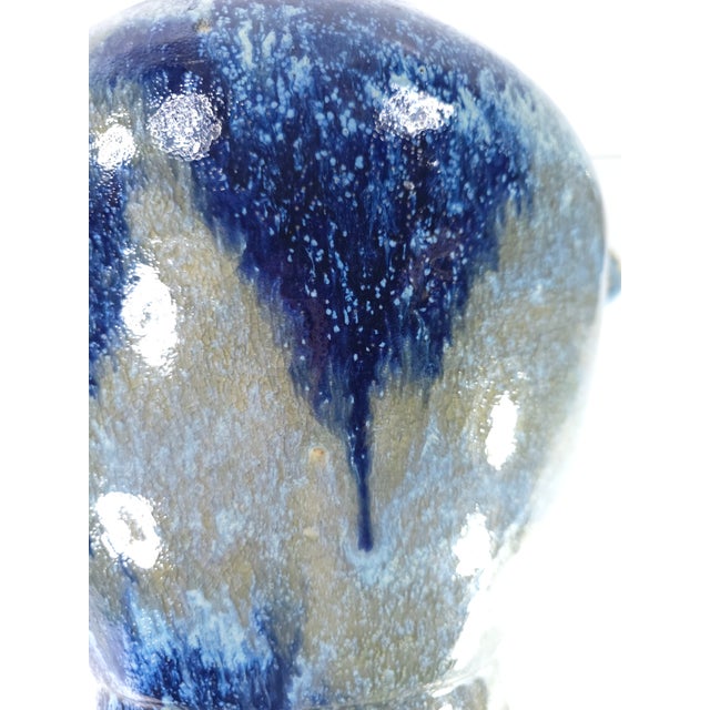 Lg. Chinese or European Cobalt Blue Reduction Glaze Ceramic W/ Jug Elephant Handles For Sale - Image 10 of 10