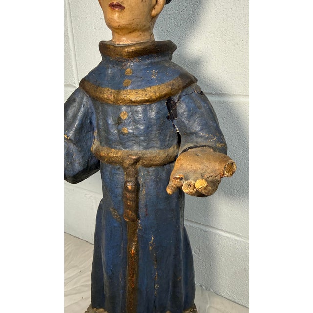 Large 1600's Antique Hand Carved Polychromed Santos St. Francis Sculpture Statue For Sale - Image 9 of 16