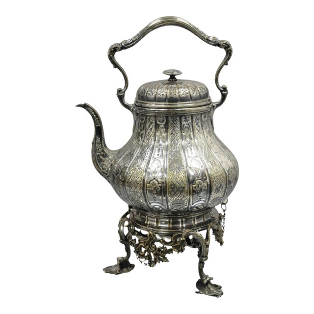 Antique Hunt & Roskell Late Store & Mortimer Silver Plated Tilting Tea Pot Stand For Sale