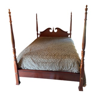 Dixie Furniture Chippendale Mahogany 4 Poster Queen Bed, 2 Nightstands, and 1 Highboy Dresser For Sale