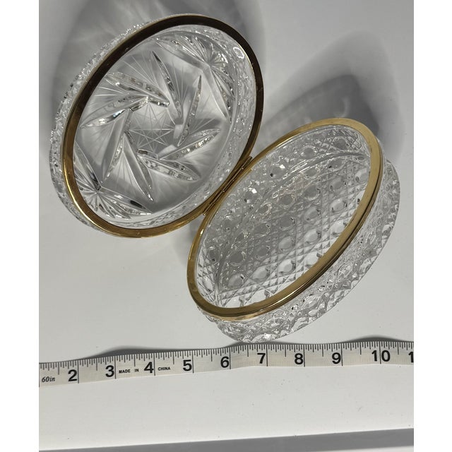 Vintage Cut Crystal Hinged Jewelry Box With Gold Tone Ormolu Mount For Sale - Image 9 of 10