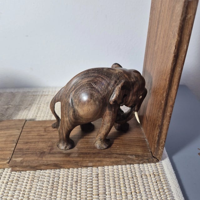 Mid-Century Modern Vintage Hand Carved Wood Elephant Bookends -Set of 2 For Sale - Image 3 of 4