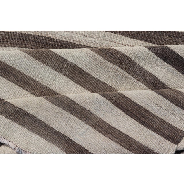 Vintage Turkish Kilim Runner Brown Stripe Ivory Neutral Wool Flatweave For Sale - Image 11 of 12