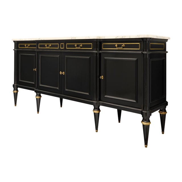 Black Ebonized, Grande Louis XVI Style Buffet, Carrara Marble, Circa 1880 For Sale - Image 8 of 9