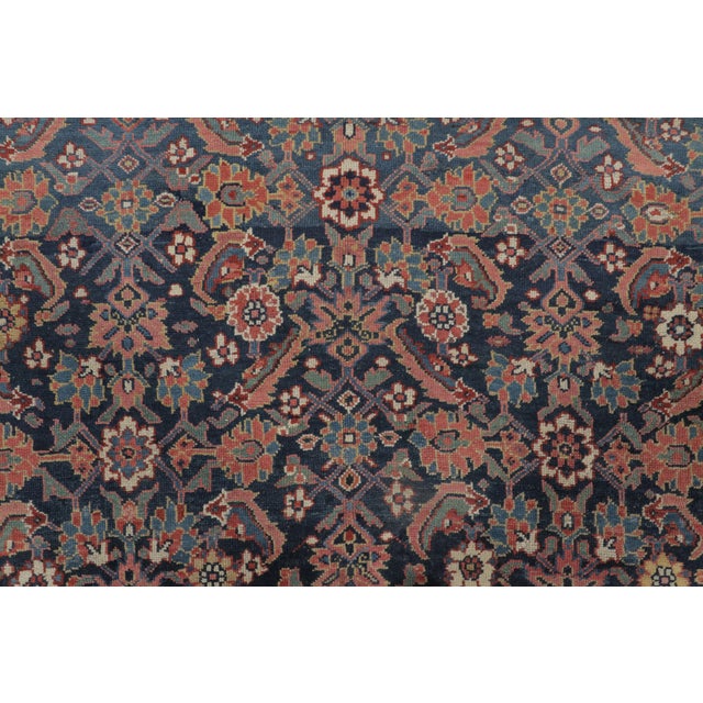 Traditional Antique Persian Floral Geometric Rug With Deep Navy Field - Rug & Kilim For Sale - Image 3 of 7