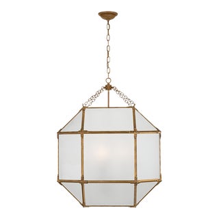 Suzanne Kasler for Visual Comfort Signature Morris Large Lantern in Gilded Iron with Frosted Glass For Sale