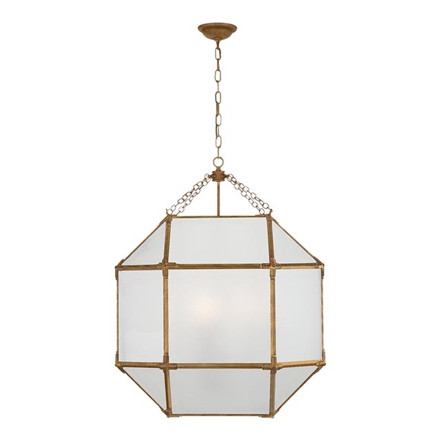 Suzanne Kasler for Visual Comfort Signature Morris Large Lantern in Gilded Iron with Frosted Glass For Sale