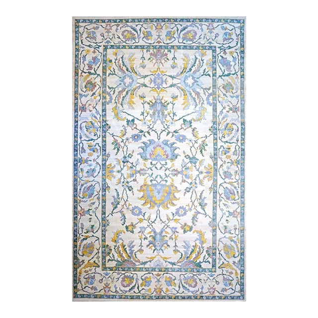 Afghan Sultanabad Master Wool 10x17 Teal, Ivory, Mauve & Yellow Handmade Area Rug #1143354 For Sale
