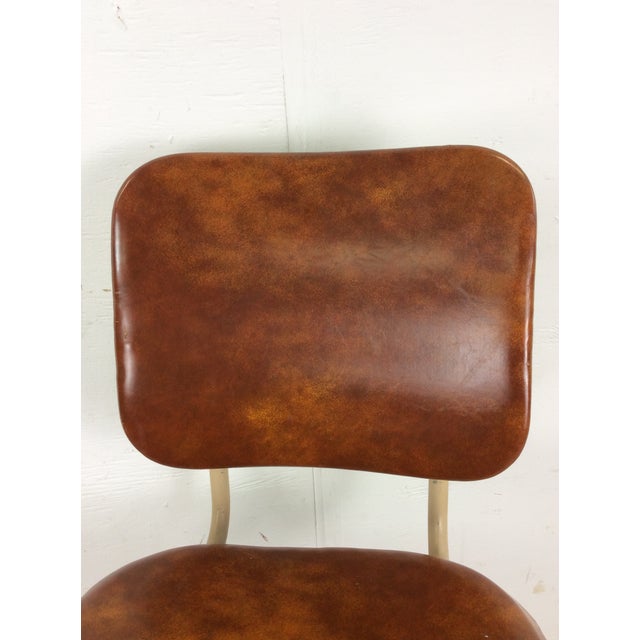 Mid Century Industrial Office Chair With Vintage Upholstery and Wheeled Base For Sale In Philadelphia - Image 6 of 12