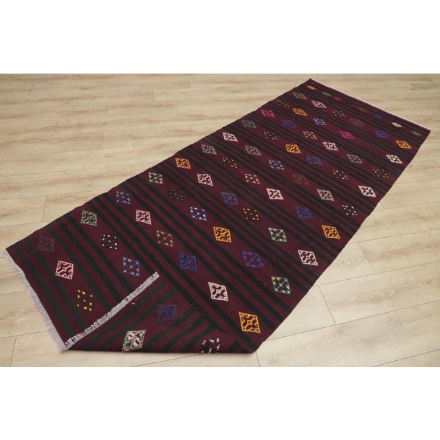 1970s Cabin Style Stripe Design Hand Knotted Oushak Natural Wool Kilim Rug For Sale - Image 11 of 13