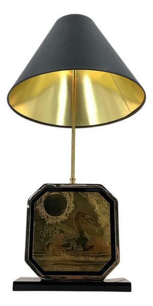 Etched Brass Table Lamp by Georges Mathias, 1970s