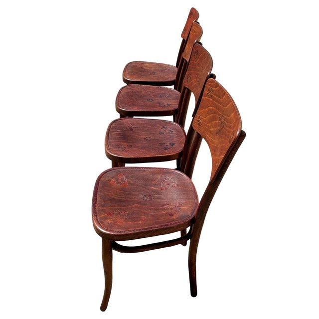 Victorian Bent Oak Side Chair W/ Floral Seat by Thonet Hermanos, Set of 4 For Sale In Los Angeles - Image 6 of 15