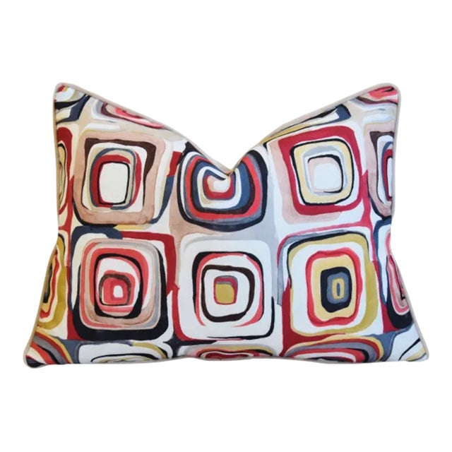 Designer Contemporary Mid-Century Modern Geometric Feather/Down Pillows 24" X 18" Square For Sale