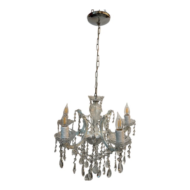 Traditional Crystal and Glass Five-Light Chandelier For Sale