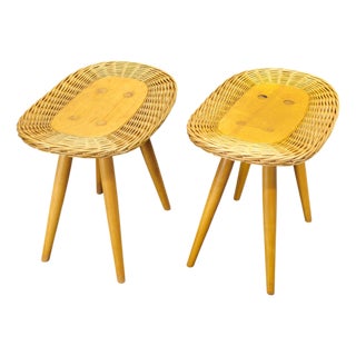 Rattan Side Tables by Jan Kalous for Uluv, 1970s, Set of 2 For Sale