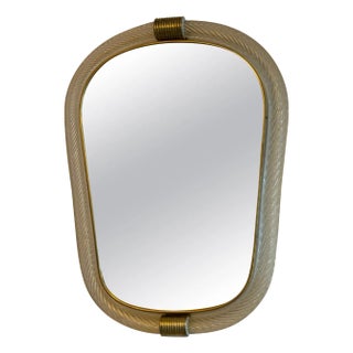 Twisted White Murano Glass Mirror in the style of Barovier, 2000s For Sale
