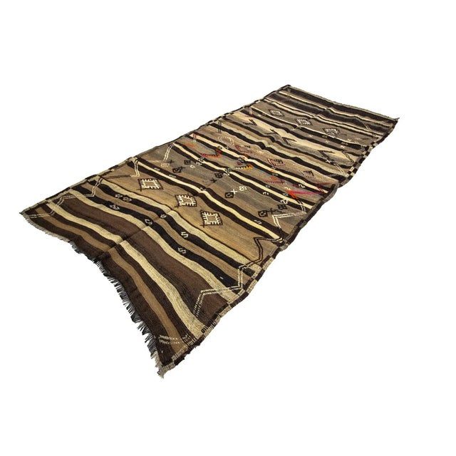 Vintage Turkish Brown Kilim Rug-4'7'x10'4" For Sale - Image 4 of 7