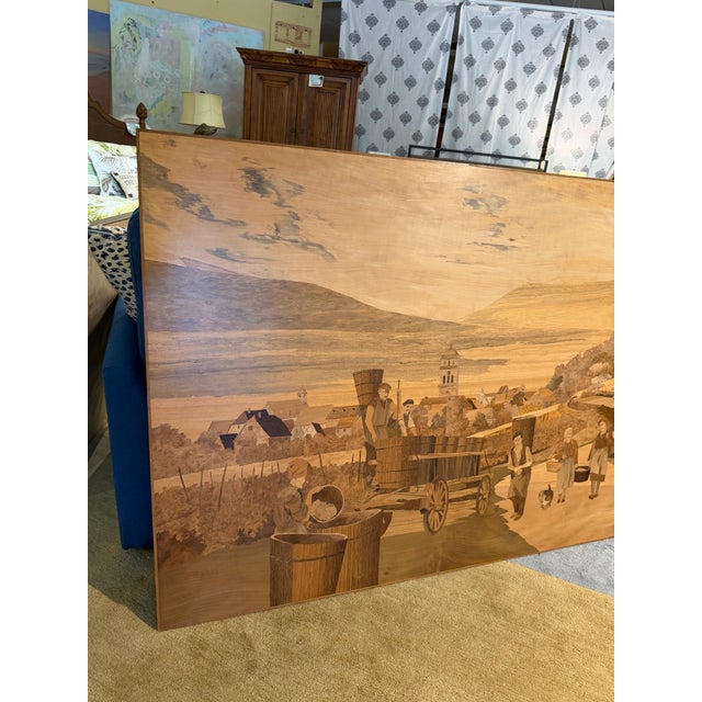 Large 1990 Spindler Wood Marquetry Panel "Les Vendanges De Kaysersberg" For Sale - Image 9 of 11