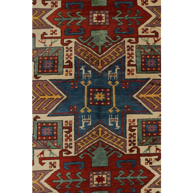 Traditional Vintage Turkish Tribal Rug in Red and Blue With Medallions | Rug & Kilim For Sale - Image 3 of 8
