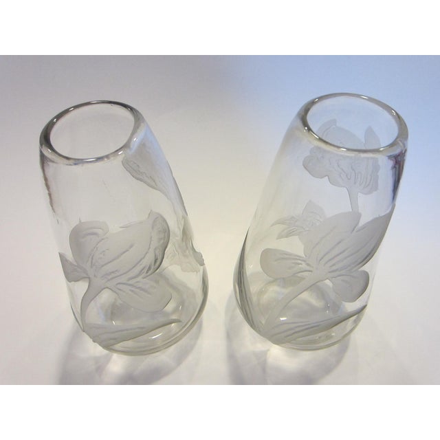 Pair of Early 19th Century Etched Tulips Cameo Glass Vases Signed Legras France For Sale - Image 4 of 17