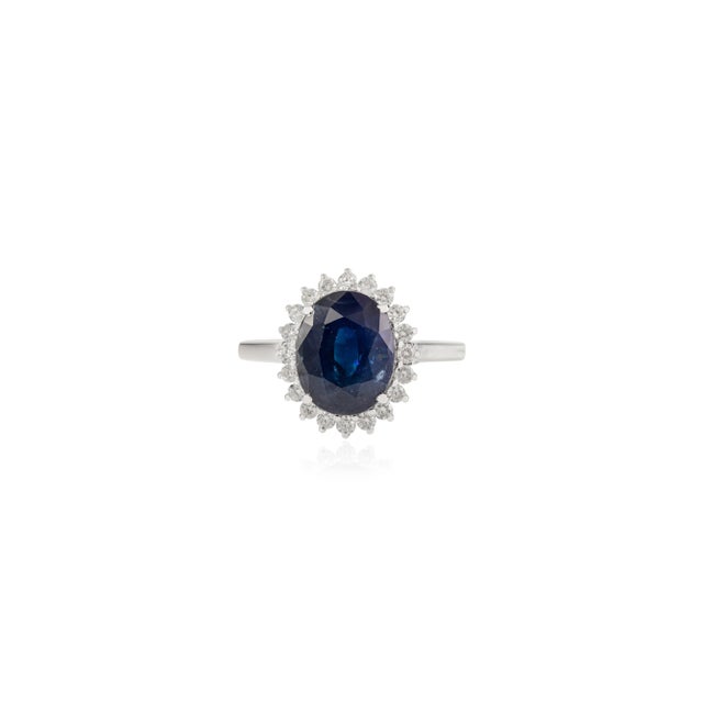 Victorian 3.55 Ct Princess Diana Inspired Blue Sapphire Ring With Diamonds Halo Size 5.5 For Sale - Image 3 of 12