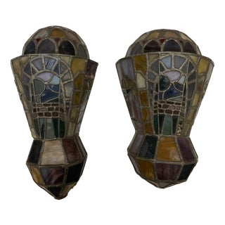 Art Deco Sconces in Leaded Glass, 20th Century, Set of 2 For Sale
