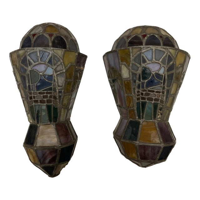 Art Deco Sconces in Leaded Glass, 20th Century, Set of 2 For Sale