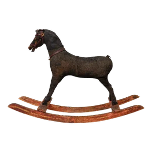 Antique Fabric Covered Wooden Rocking Horse