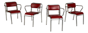 Italian Art Deco Metal and Red Faux Leather Chairs, 1930s, Set of 4