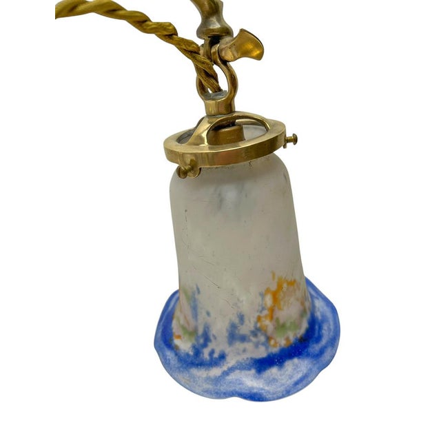 Gold Art Nouveau Brass Table Lamp with Glass Paste Lampshade, 1920s For Sale - Image 8 of 11