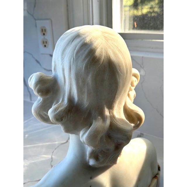 Antique White Late 20th Century Heavy Marble Sculpture of a Young Girl Bust 12"x12" - 33 Pound For Sale - Image 8 of 14