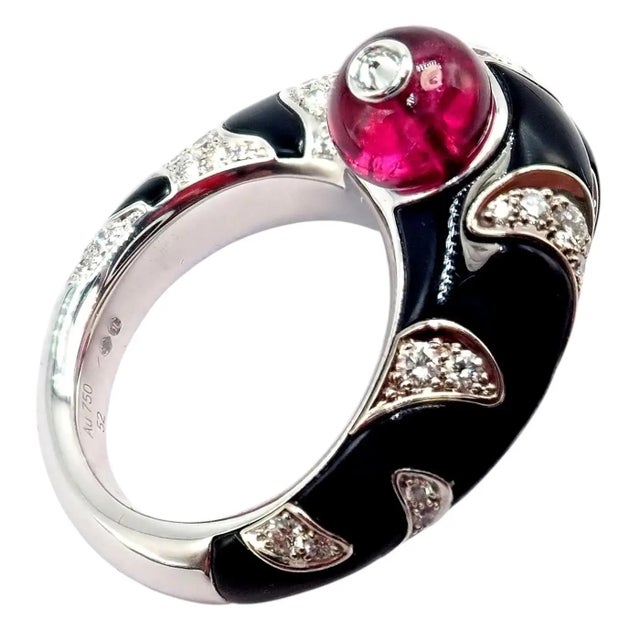 Contemporary Cartier Beautés Du Monde White Gold Diamond Rubellite Onyx Ring, Size 6 For Sale - Image 3 of 12