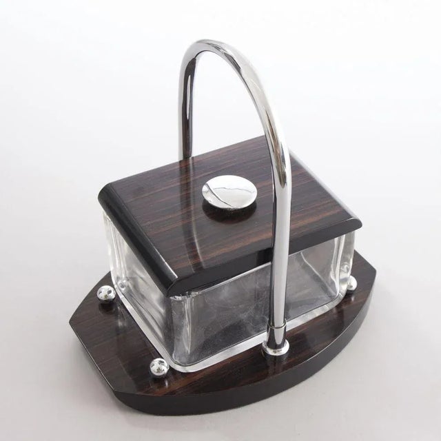 Art Deco French Macassar & Silver-Plated Glass Ice Box by Louis Prodhon, 1930s For Sale - Image 4 of 7