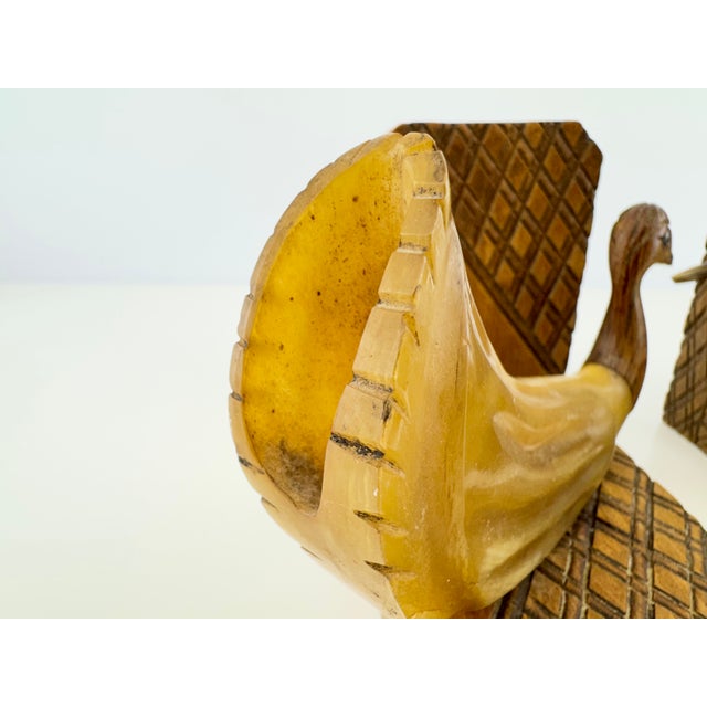 Wood Vintage Carved Wood and Horn-Style Bird Bookends, a Pair For Sale - Image 7 of 14