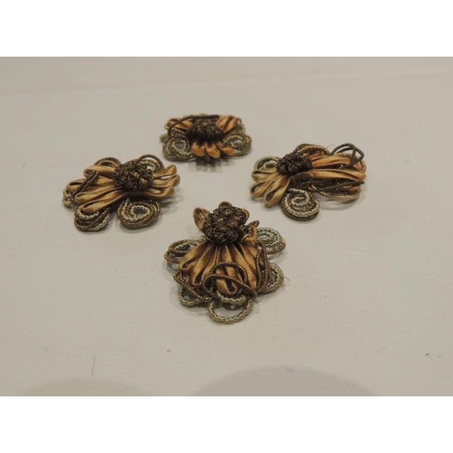Antique French Decorative Rosettes - Set of 4 Satin and metallic threads Hand made Size: 1.5"W x 2"Long