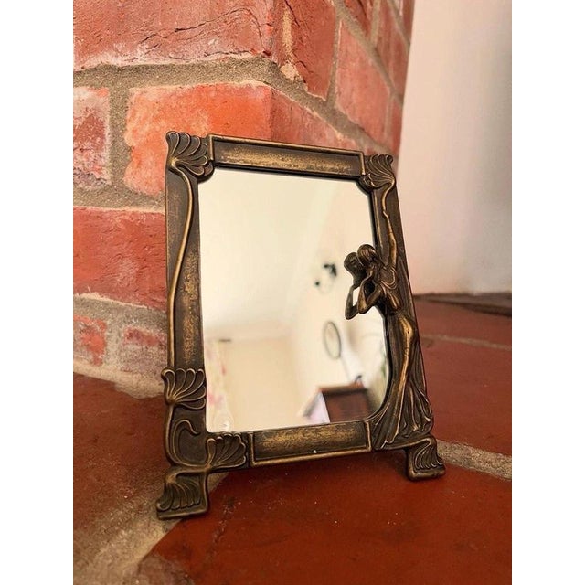 Art Nouveau Solid Brass Freestanding Dressing Table Mirror, circa 1900 Material: Solid Brass, Mirror Glass An elegant Art...
