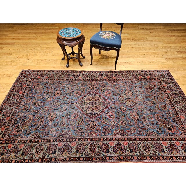 Vintage Persian Kashan Rug, Hand-Knotted Wool, Floral Pattern, Aqua-Blue & Teal-Green, 5x8 For Sale - Image 4 of 16