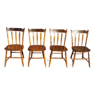 Vintage Set of 4 L. Hitchcock Arrow Back Solid Maple Stenciled Dining Chairs For Sale