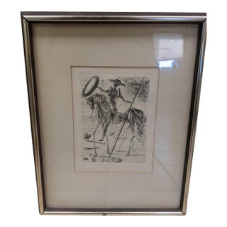 Early 20th Century Framed and Authenticated Etching of Don Quixote by Salvador Dali For Sale