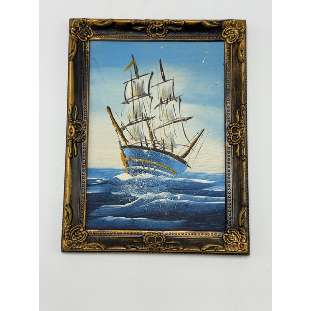 Small Vintage Ship Painting For Sale - Image 4 of 7