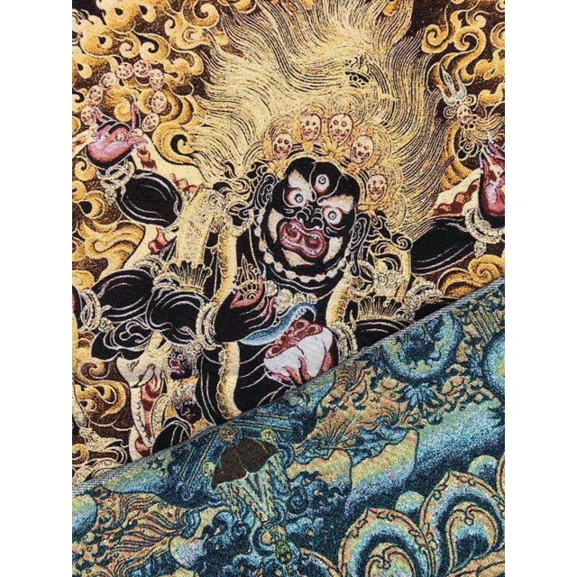 Mid 20th Century Xizang Embroidery and Brocade Thangka Buddha Painting - Wrathful Deity Protector Wall Art - Hand Painted Buddhist Sacred Scroll For Sale In Seattle - Image 6 of 7