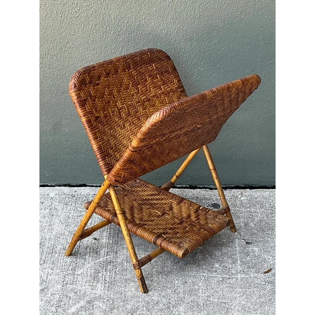 Vintage Rattan Folding Newspaper Holder For Sale In West Palm - Image 6 of 12