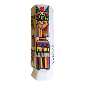 Ferdinand Llort Rare Vintage Mid Century Modern Colorful Hand Painted & Signed Folk Art Pottery Vase El Salvador