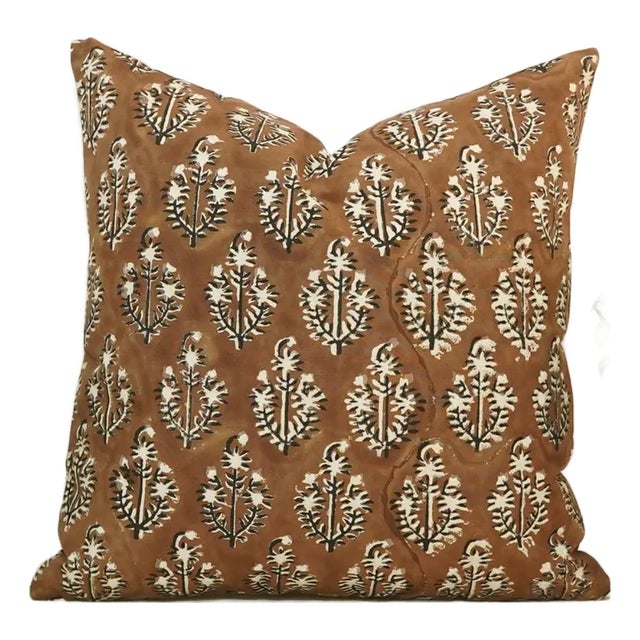 Handblock Printed Floral Designer Cushion Cover 24x24 - Neelgagan For Sale