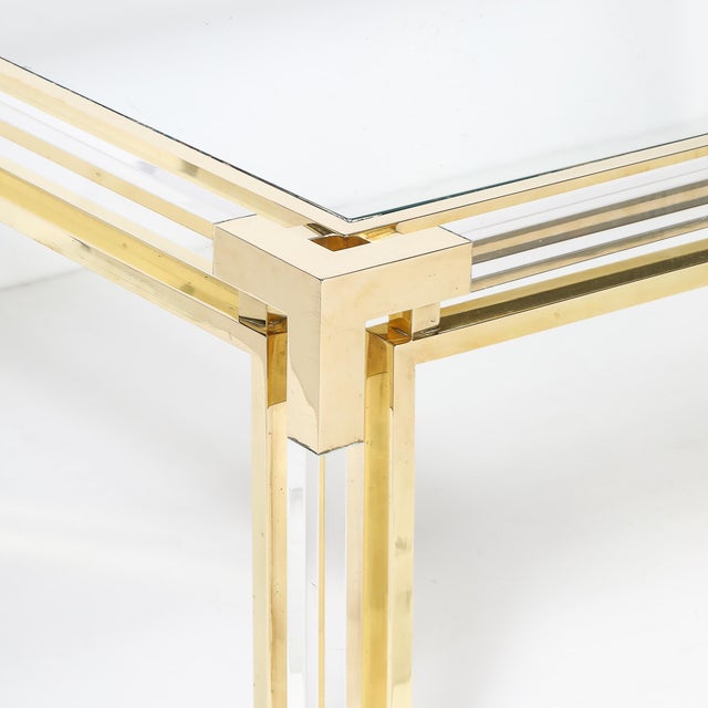 1970s Mid-Century Rectilinear Brass & Lucite Glass Top Cocktail Table by Maison Jansen For Sale - Image 5 of 13
