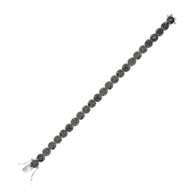 Contemporary Natural Black Diamond Floral Tennis Bracelet in 14k Gold For Sale - Image 3 of 9