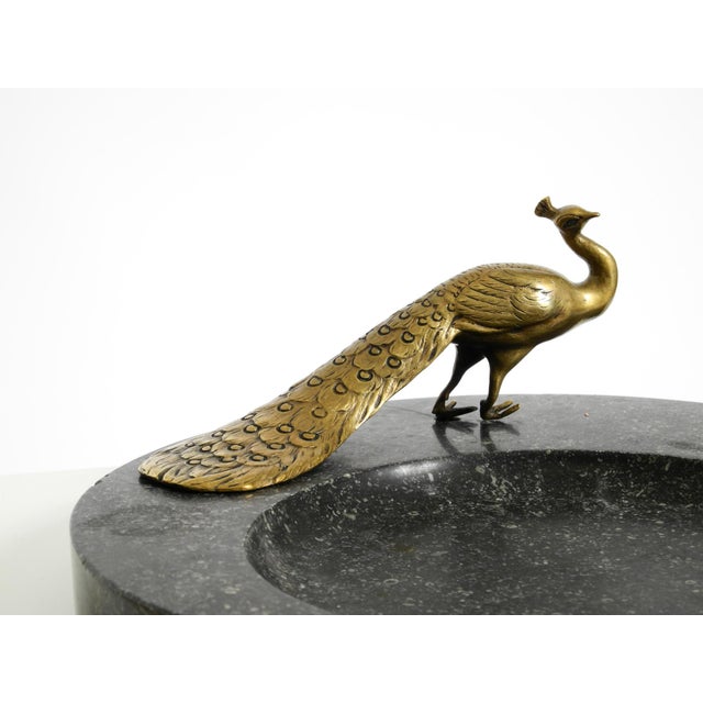 Large Black Granite Valet Tray with a Brass Peacock, 1920s For Sale - Image 9 of 18