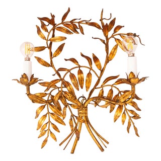 Italian Wall Sconce in Gilded Metal with Leaves attributed to Banci, 1970s For Sale