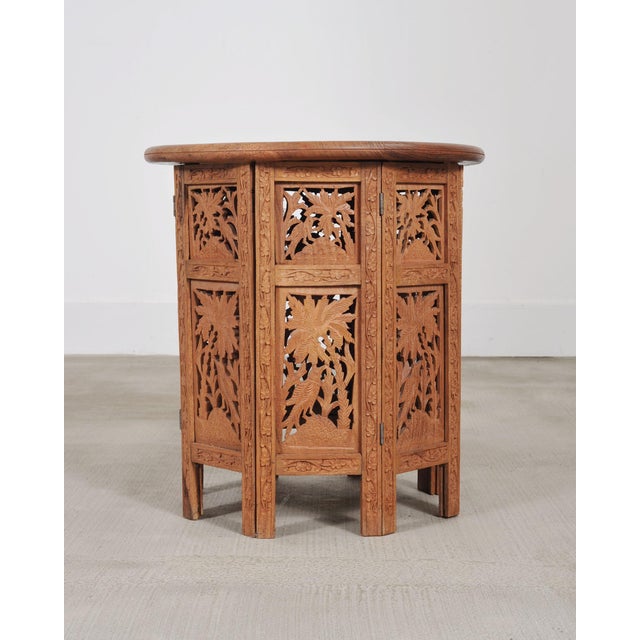 Brown Moorish Style Carved Teak Inlaid Round Tabouret Drink Table For Sale - Image 8 of 18